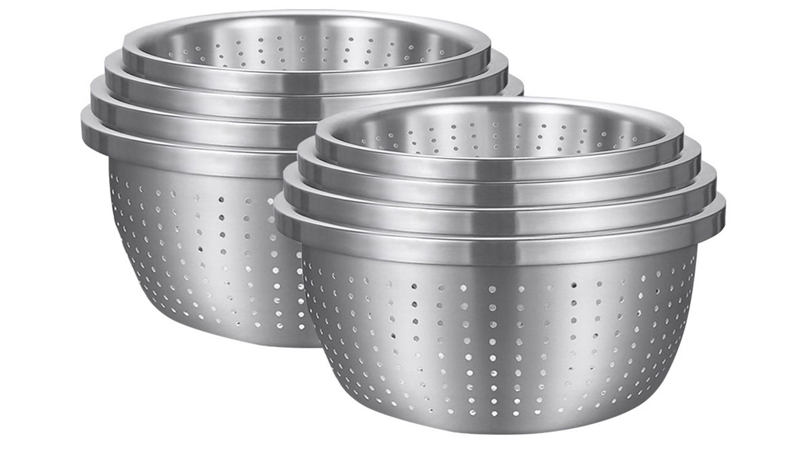 SOGA 2x 4-Pieces 26cm, 28cm, 30cm and 32cm Stainless Steel Colander Bowls Set