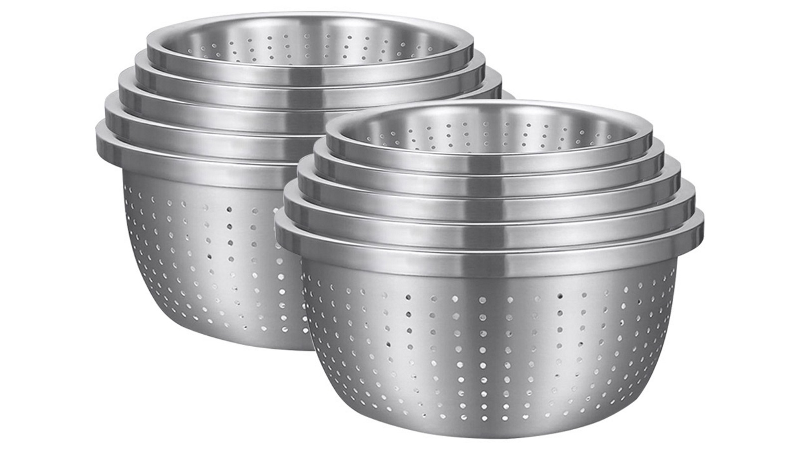 SOGA 2x 5-Piece 20cm, 24cm, 26cm, 28cm and 30cm Stainless Steel Colander Bowls Set