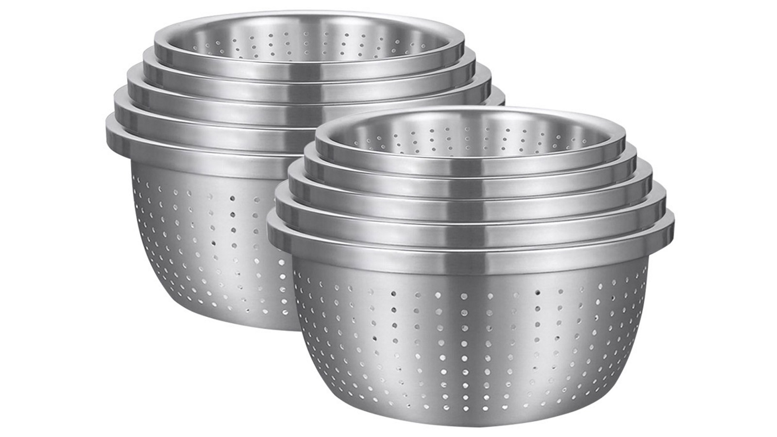 SOGA 2x 5-Pieces 24cm, 26cm, 28cm, 30cm and 32cm Stainless Steel Colander Bowls Set