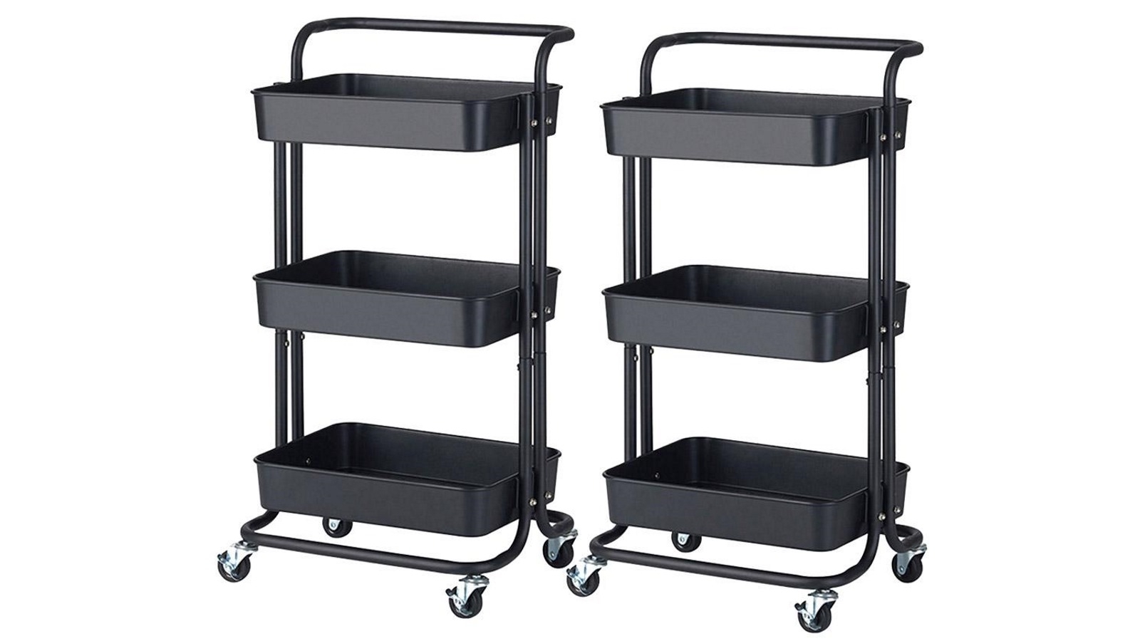 SOGA 2x 3 Tier Steel Movable Kitchen Cart Multi-Functional Shelves with Wheels - Black