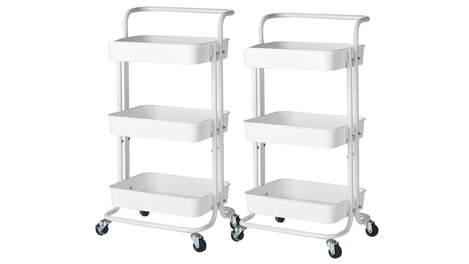 SOGA 2x 3 Tier Steel Movable Kitchen Cart Multi-Functional Shelves with Wheels - White