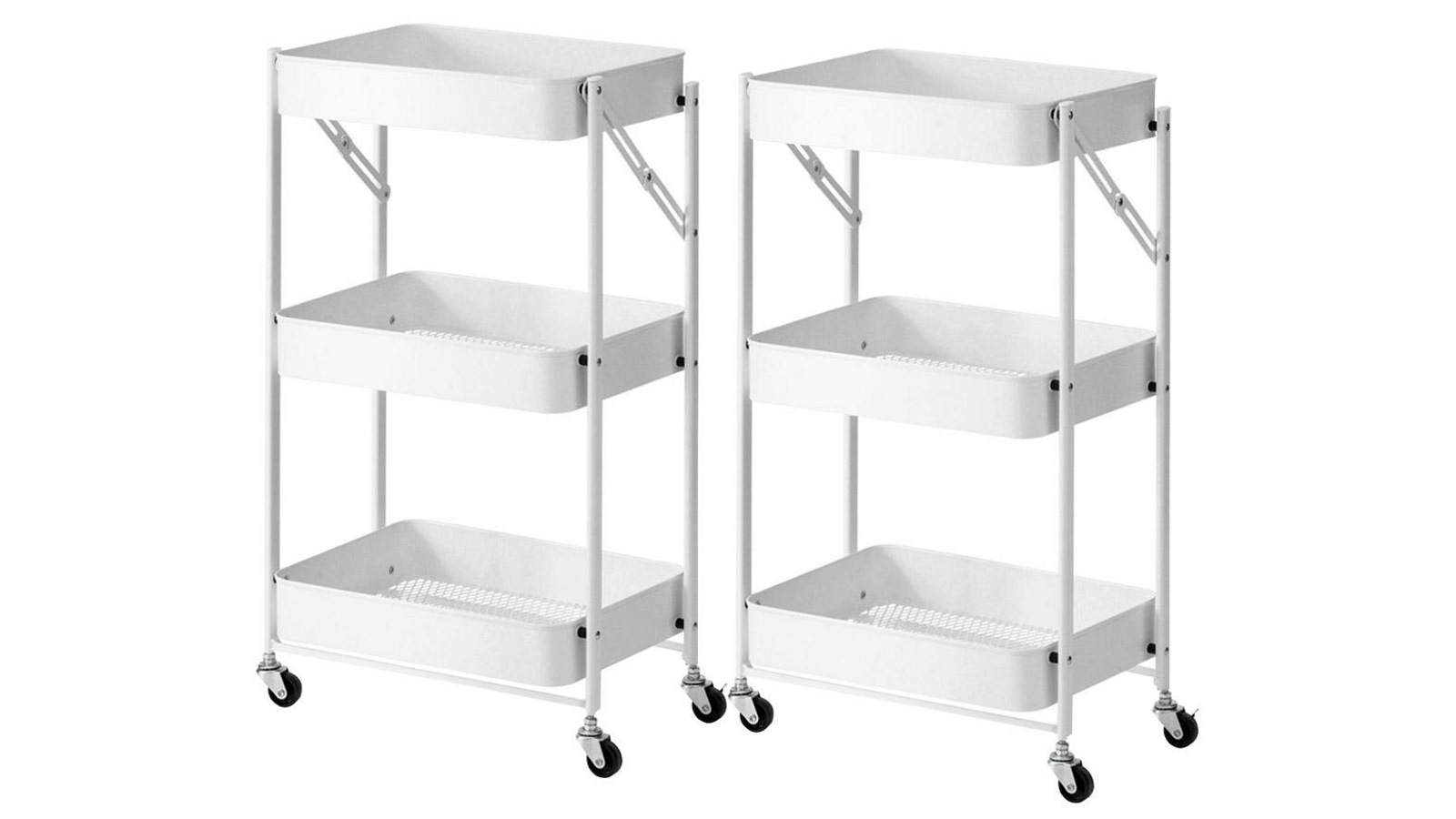 SOGA 2x 3 Tier Steel Foldable Kitchen Cart Multi-Functional Shelves with Wheels - White