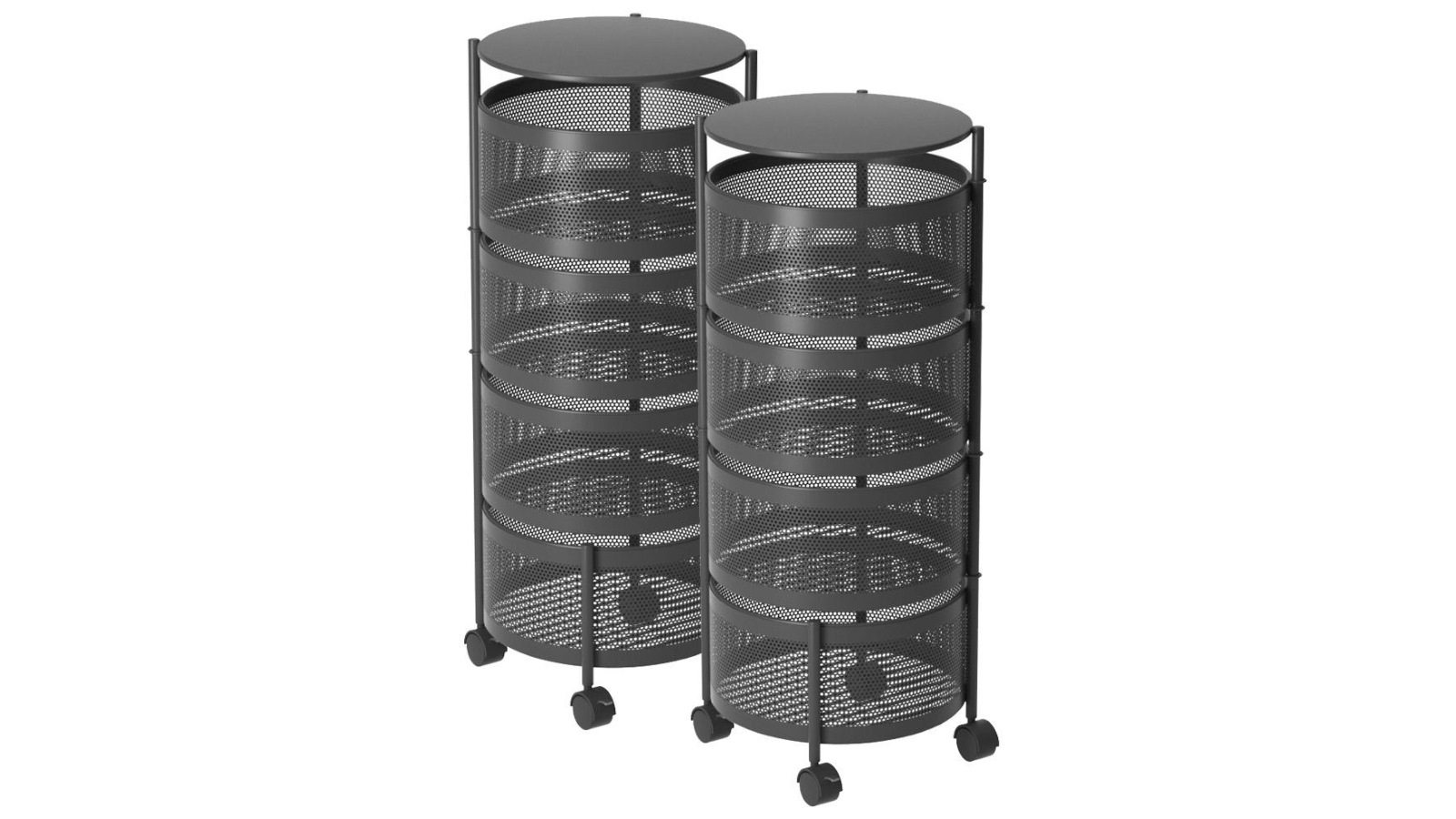 SOGA 2x 4 Tier Steel Round Rotating Kitchen Cart Shelves with Wheels - Black