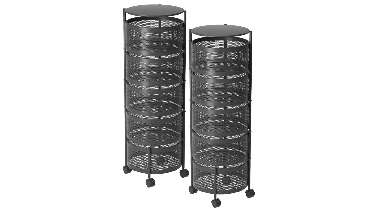 SOGA 2x 5 Tier Steel Round Rotating Kitchen Cart Shelves with Wheels - Black