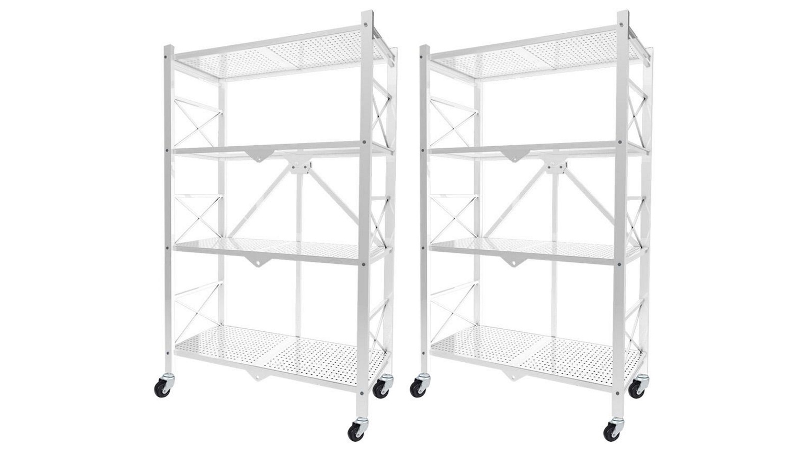 SOGA 2x 4 Tier Steel Foldable Display Stand Shelves Organizer with Wheels - White