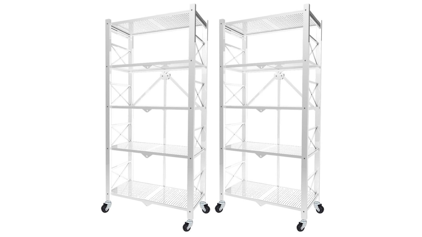 SOGA 2x 5 Tier Steel Foldable Display Stand Shelves with Wheels - White