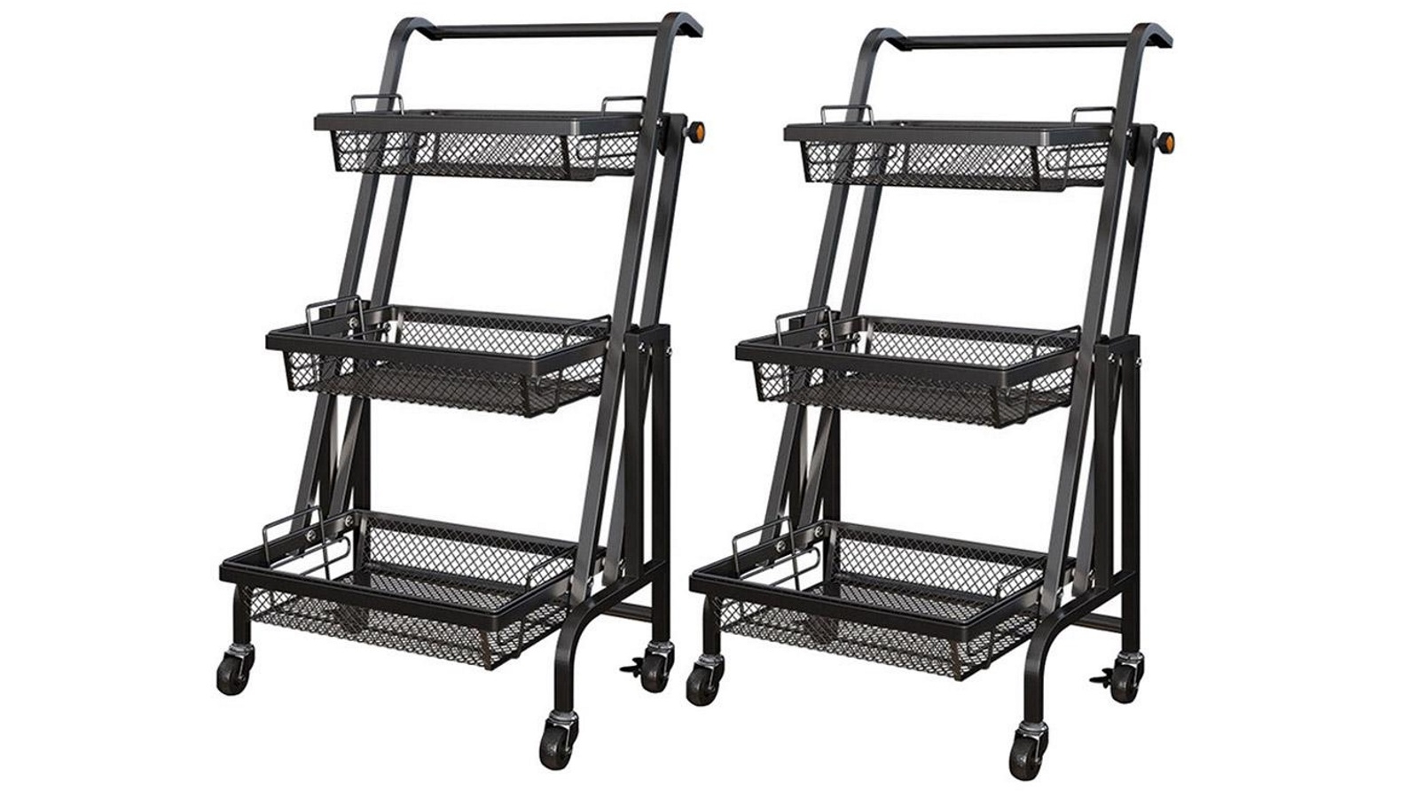 SOGA 2x 3 Tier Steel Black Adjustable Kitchen Cart