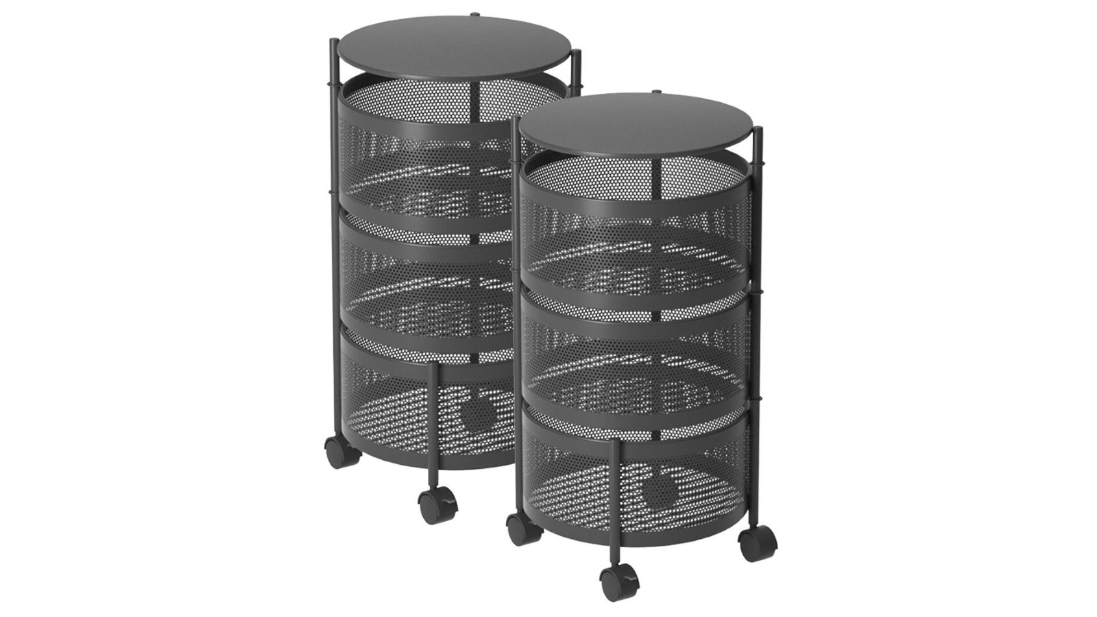 SOGA 2x 3 Tier Steel Round Rotating Kitchen Cart Shelves with Wheels - Black