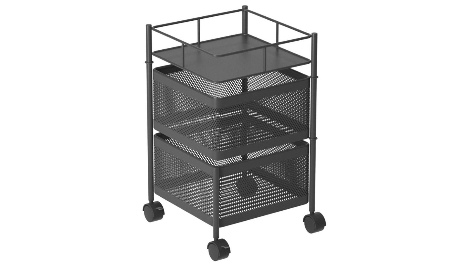 SOGA 2 Tier Steel Square Rotating Kitchen Cart Shelves with Wheels - Black