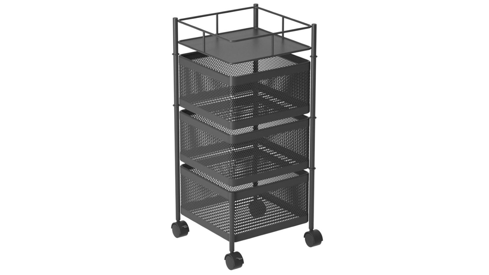 SOGA 3 Tier Steel Square Rotating Kitchen Cart Shelves with Wheels - Black