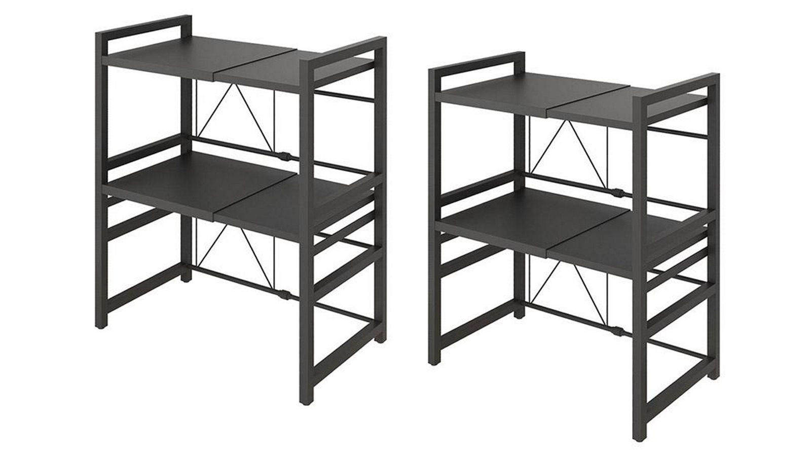 Soga 2 Piece 3-Tier Steel Adjustable Stand Microwave Oven Kitchen Shelf - Black 