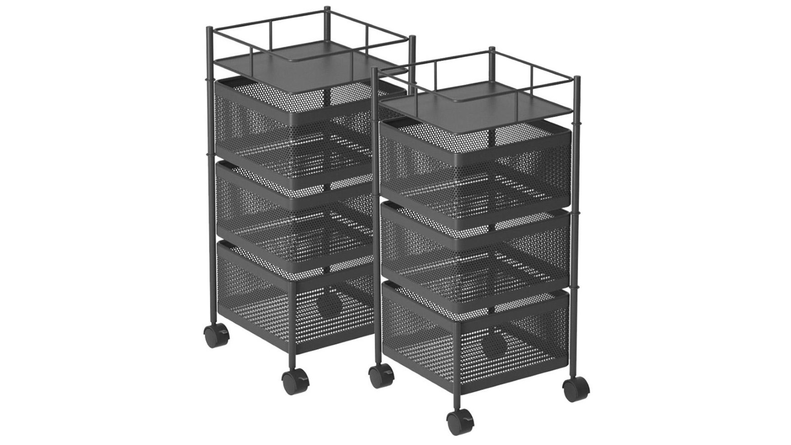 SOGA 2x 3 Tier Steel Square Rotating Kitchen Cart Shelves with Wheels - Black