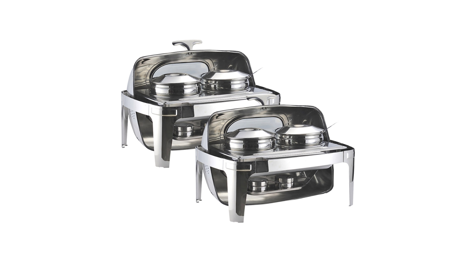 SOGA 6.5L Stainless Steel Double Soup Tureen Chafing Dish with Roll Top Lid - 2 Piece