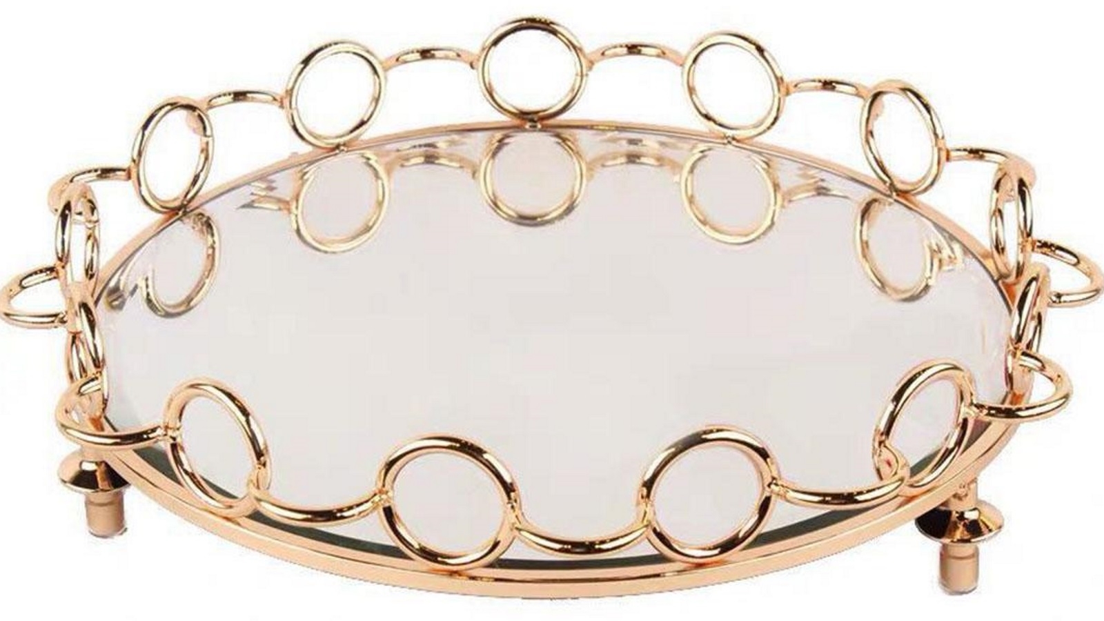 SOGA 33cm Bronze-Colored Round Mirror Glass Metal Tray