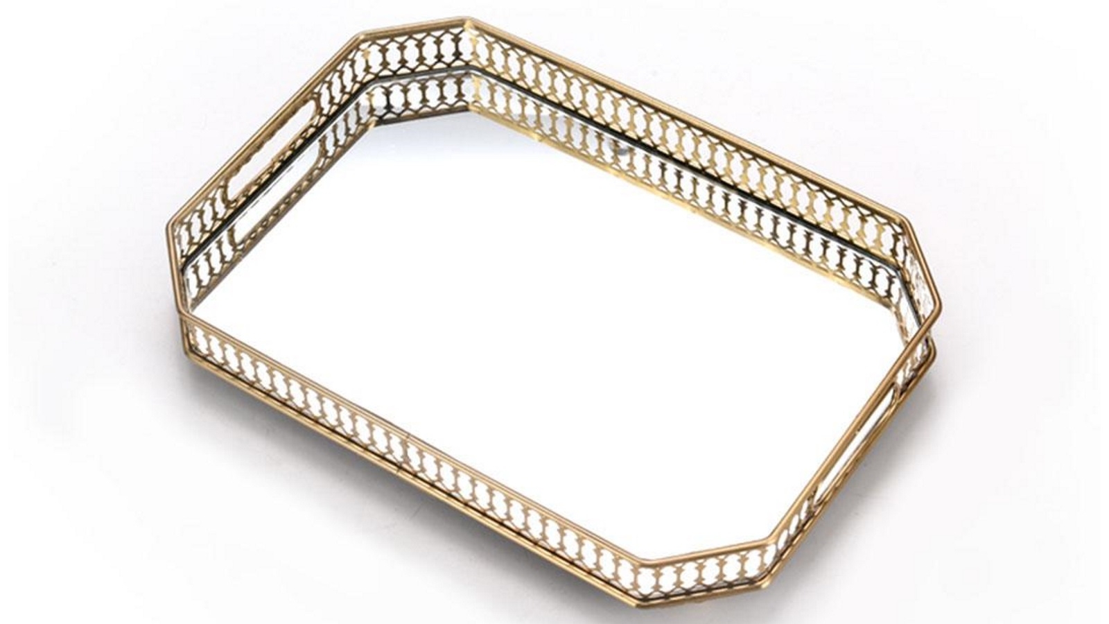 SOGA 35cm Gold Rectangle Ornate Mirror Glass Metal Tray