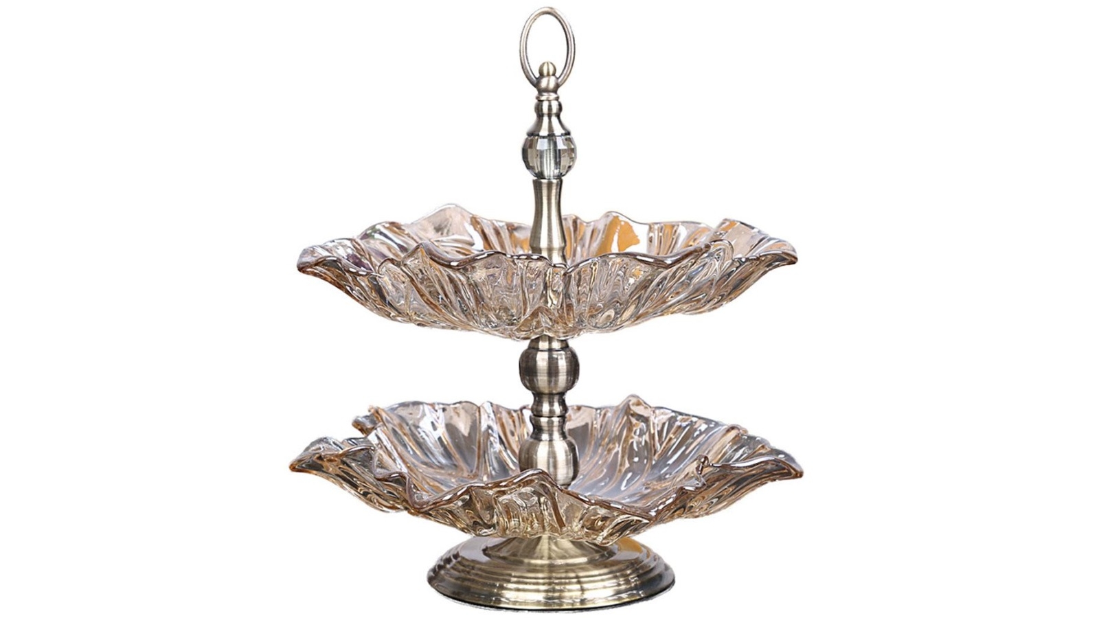 SOGA 2 Tier Bronze Lotus Vertex Crystal Glass Fruit Bowl