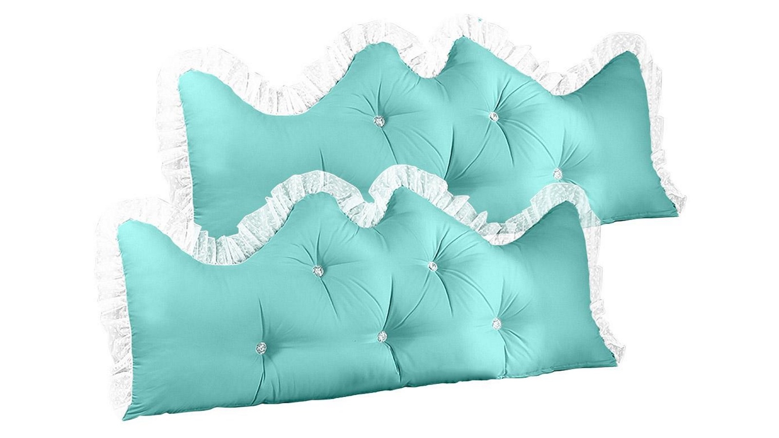 SOGA 2 Piece 120cm Light Blue Princess Bed Pillow Headboard Backrest Bedside Tatami Sofa Cushion with Ruffle Lace Home Decor