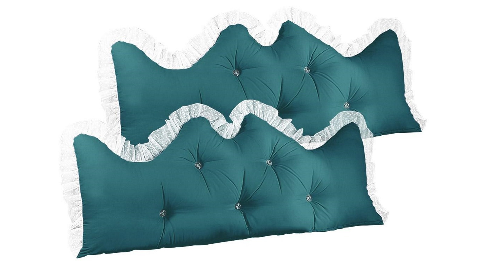 SOGA 2 Piece 150cm Blue-Green Princess Bed Pillow Headboard Backrest Bedside Tatami Sofa Cushion with Ruffle Lace Home Decor