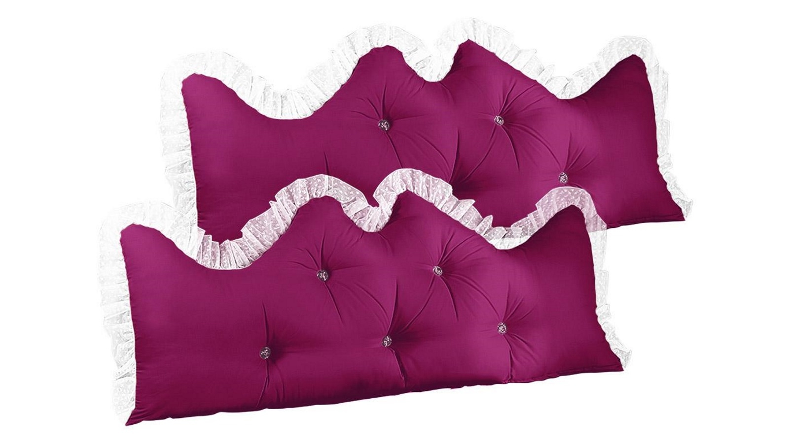 SOGA 2 Piece 150cm Burgundy Princess Bed Pillow Headboard Backrest Bedside Tatami Sofa Cushion with Ruffle Lace Home Decor