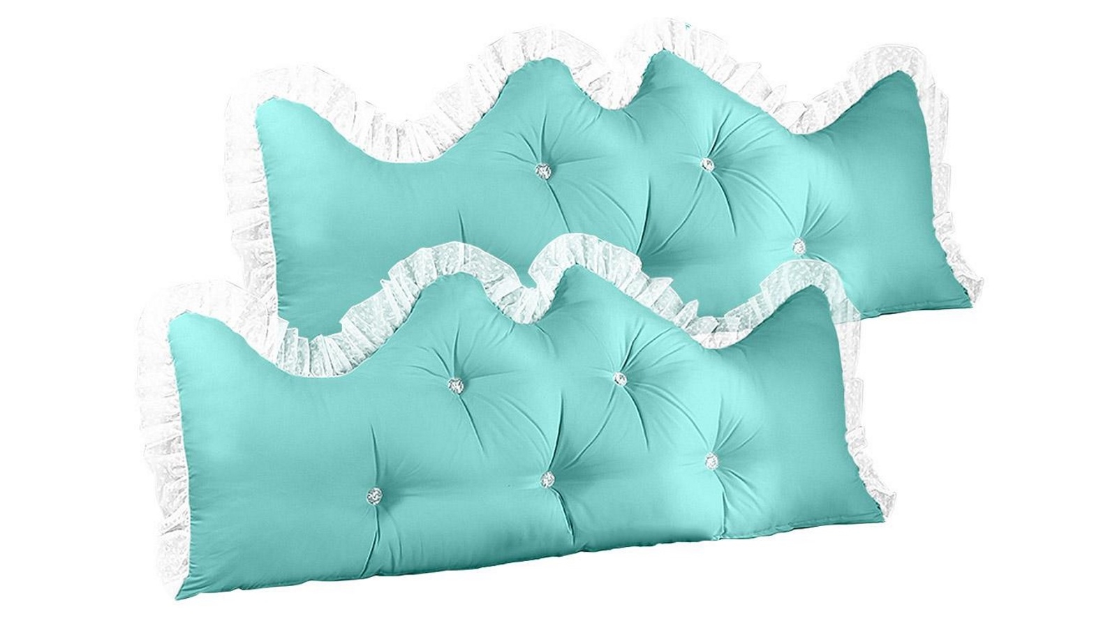SOGA 2 Piece 150cm Light Blue Princess Bed Pillow Headboard Backrest Bedside Tatami Sofa Cushion with Ruffle Lace Home Decor