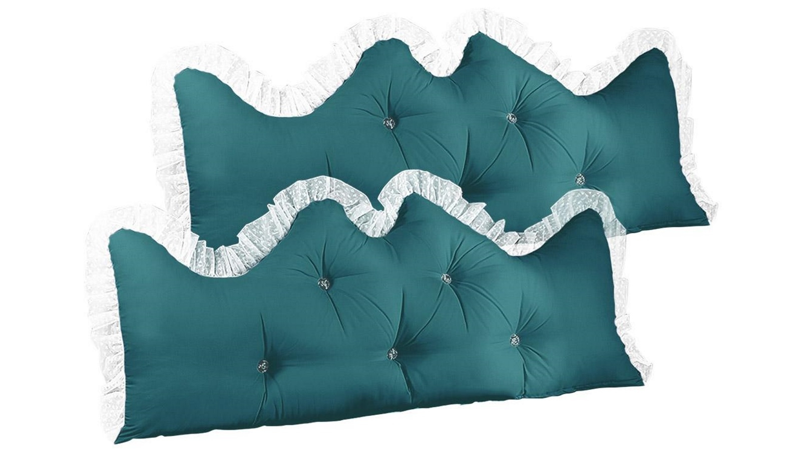 SOGA 2 Piece 180cm Blue-Green Princess Bed Pillow Headboard Backrest Bedside Tatami Sofa Cushion with Ruffle Lace Home Decor