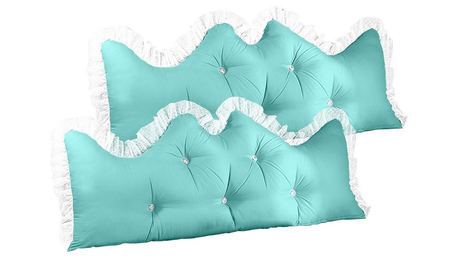 SOGA 2 Piece 180cm Light Blue Princess Bed Pillow Headboard Backrest Bedside Tatami Sofa Cushion with Ruffle Lace Home Decor