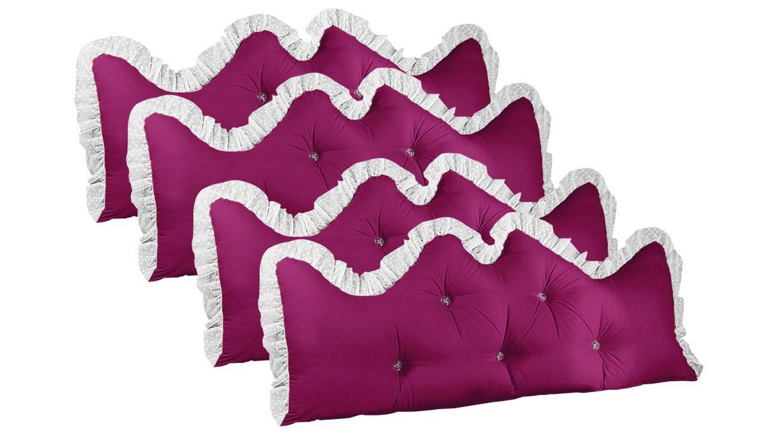 SOGA 4 Piece 120cm Burgundy Princess Bed Pillow Headboard Backrest Bedside Tatami Sofa Cushion with Ruffle Lace Home Decor
