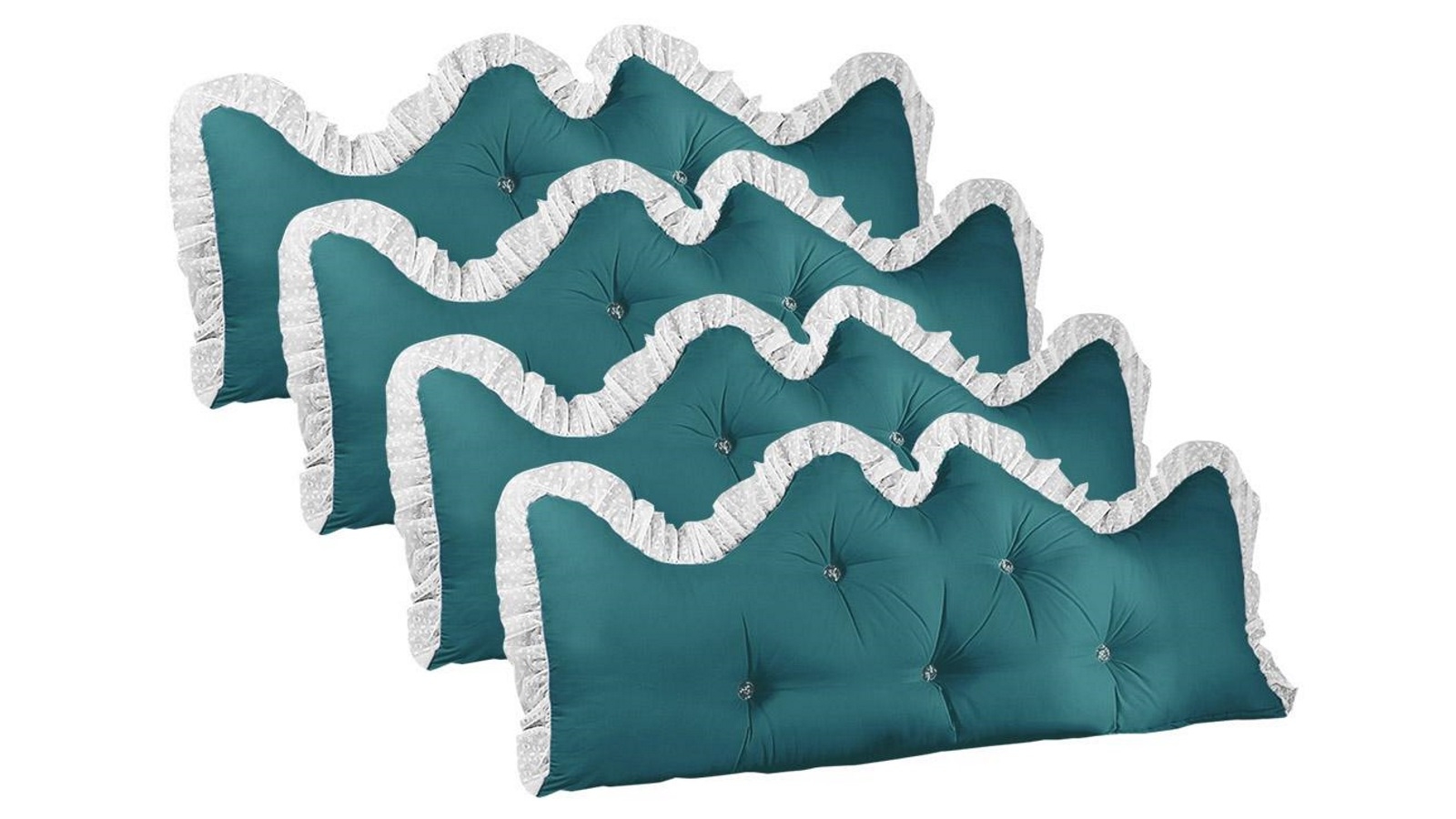 SOGA 4 Piece 120cm Blue-Green Princess Bed Pillow Headboard Backrest Bedside Tatami Sofa Cushion with Ruffle Lace Home Decor