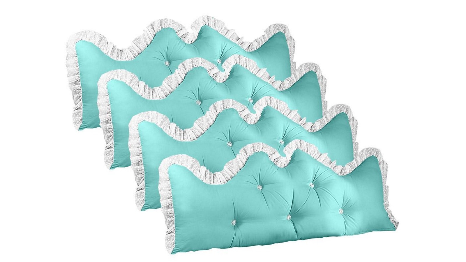 SOGA 4 Piece 120cm Light Blue Princess Bed Pillow Headboard Backrest Bedside Tatami Sofa Cushion with Ruffle Lace Home Decor