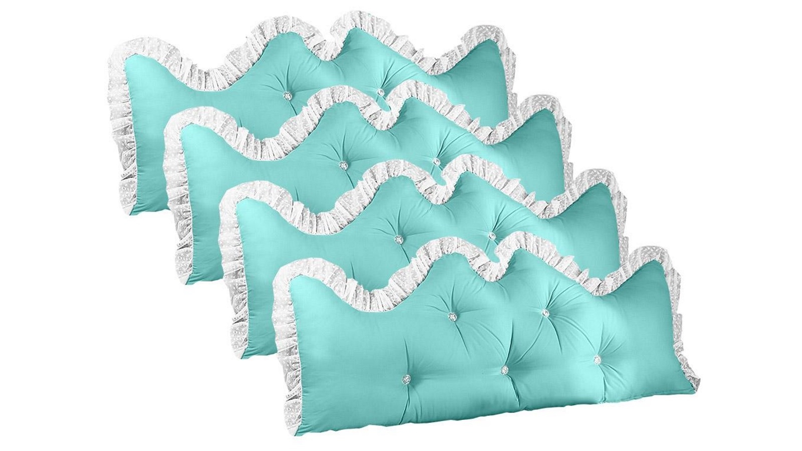SOGA 4 Piece 150cm Light Blue Princess Bed Pillow Headboard Backrest Bedside Tatami Sofa Cushion with Ruffle Lace Home Decor