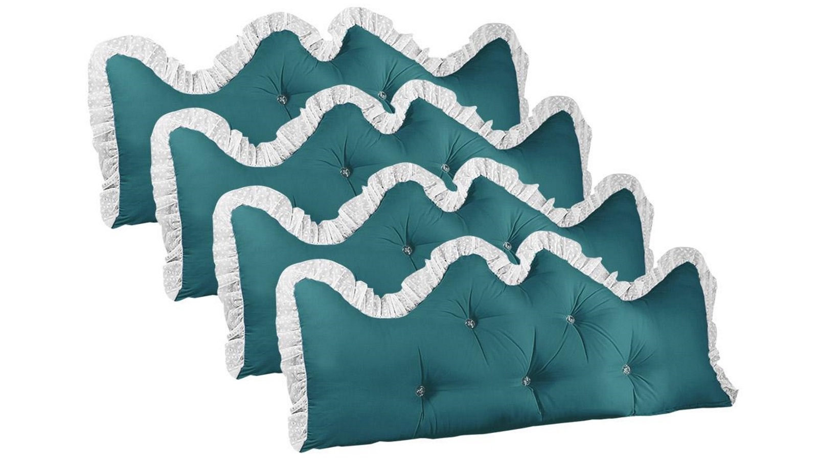 SOGA 4 Piece 180cm Blue-Green Princess Bed Pillow Headboard Backrest Bedside Tatami Sofa Cushion with Ruffle Lace Home Decor