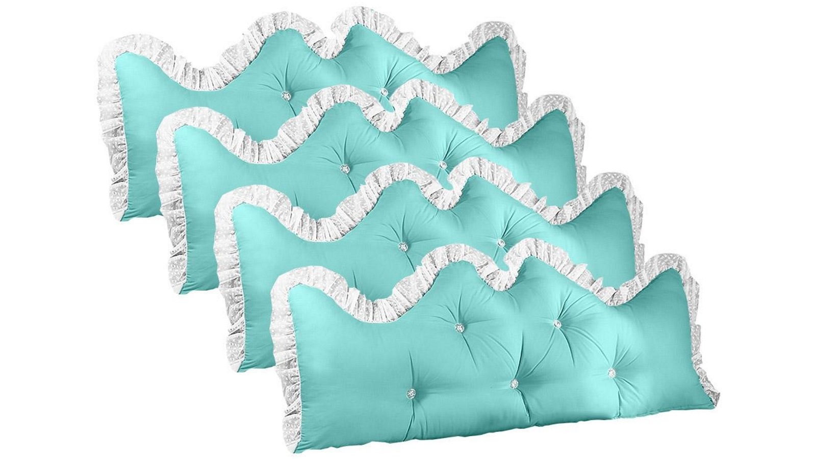 SOGA 4 Piece 180cm Light Blue Princess Bed Pillow Headboard Backrest Bedside Tatami Sofa Cushion with Ruffle Lace Home Decor