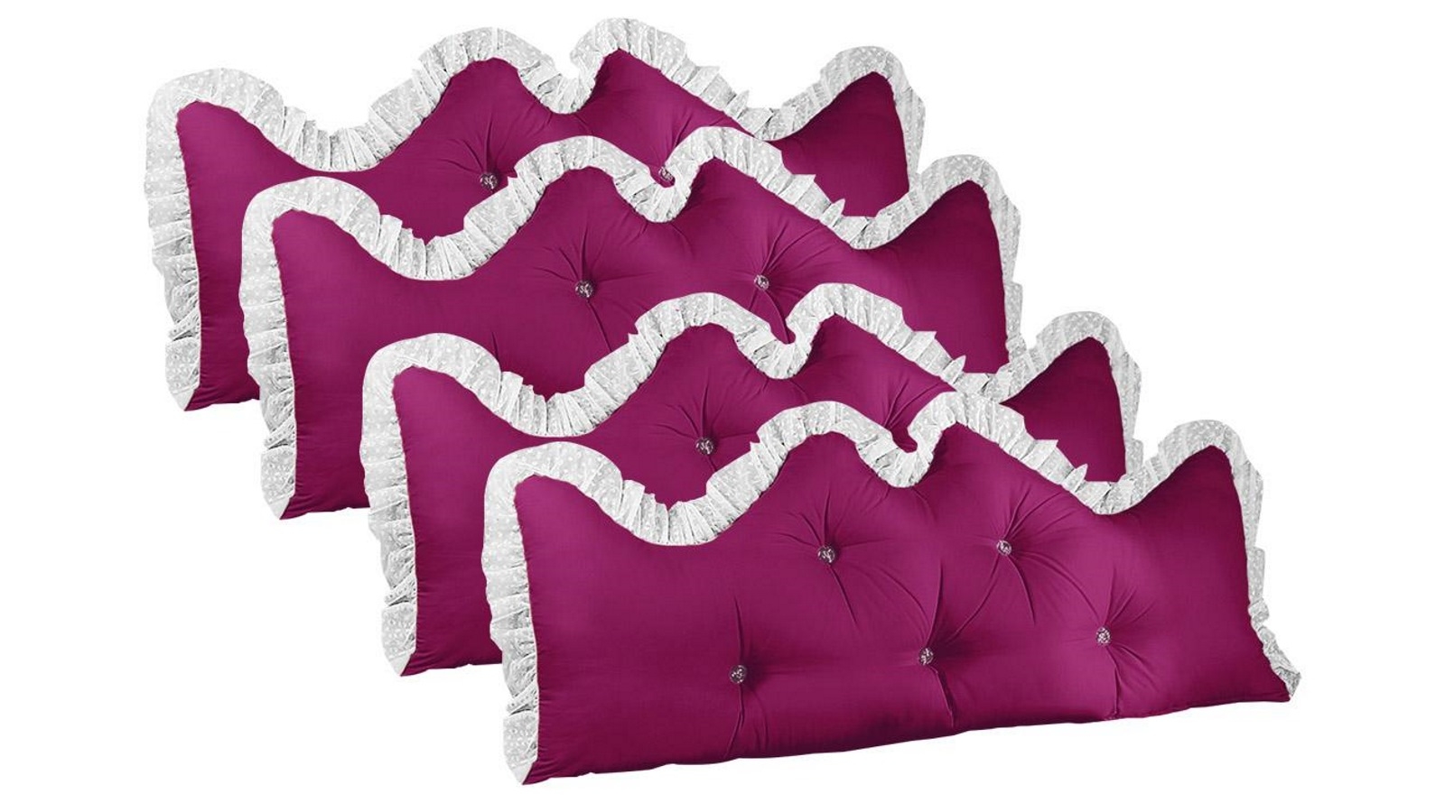 SOGA 4 Piece 150cm Burgundy Princess Bed Pillow Headboard Backrest Bedside Tatami Sofa Cushion with Ruffle Lace Home Decor