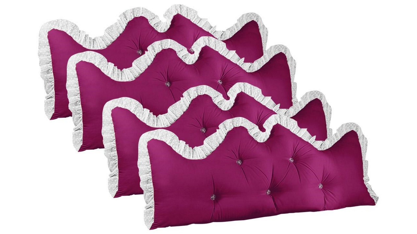 SOGA 4 Piece 180cm Burgundy Princess Bed Pillow Headboard Backrest Bedside Tatami Sofa Cushion with Ruffle Lace Home Decor