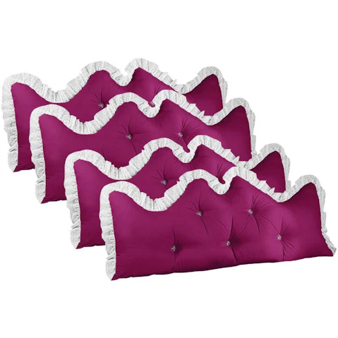 SOGA 4 Piece 180cm Burgundy Princess Bed Pillow Headboard Backrest Bedside Tatami Sofa Cushion with Ruffle Lace Home Decor