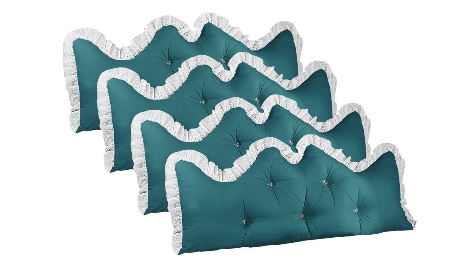 SOGA 4 Piece 150cm Blue-Green Princess Bed Pillow Headboard Backrest Bedside Tatami Sofa Cushion with Ruffle Lace Home Decor
