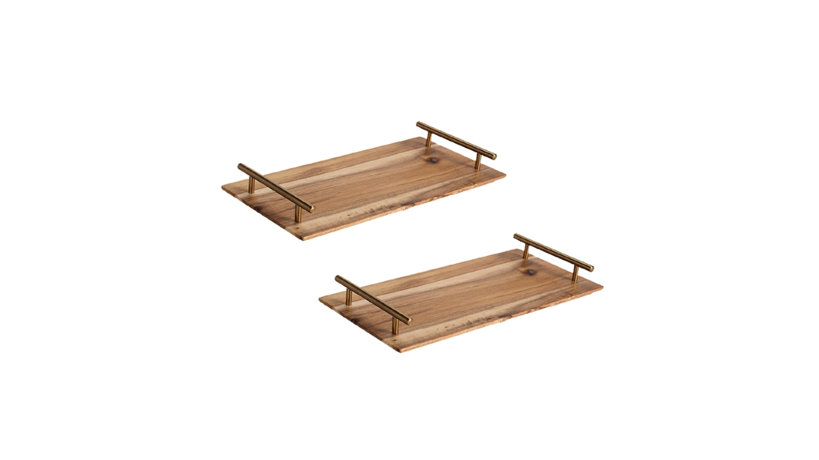 SOGA 30cm Brown Rectangle Wooden Acacia Food Serving Tray - 2 Piece
