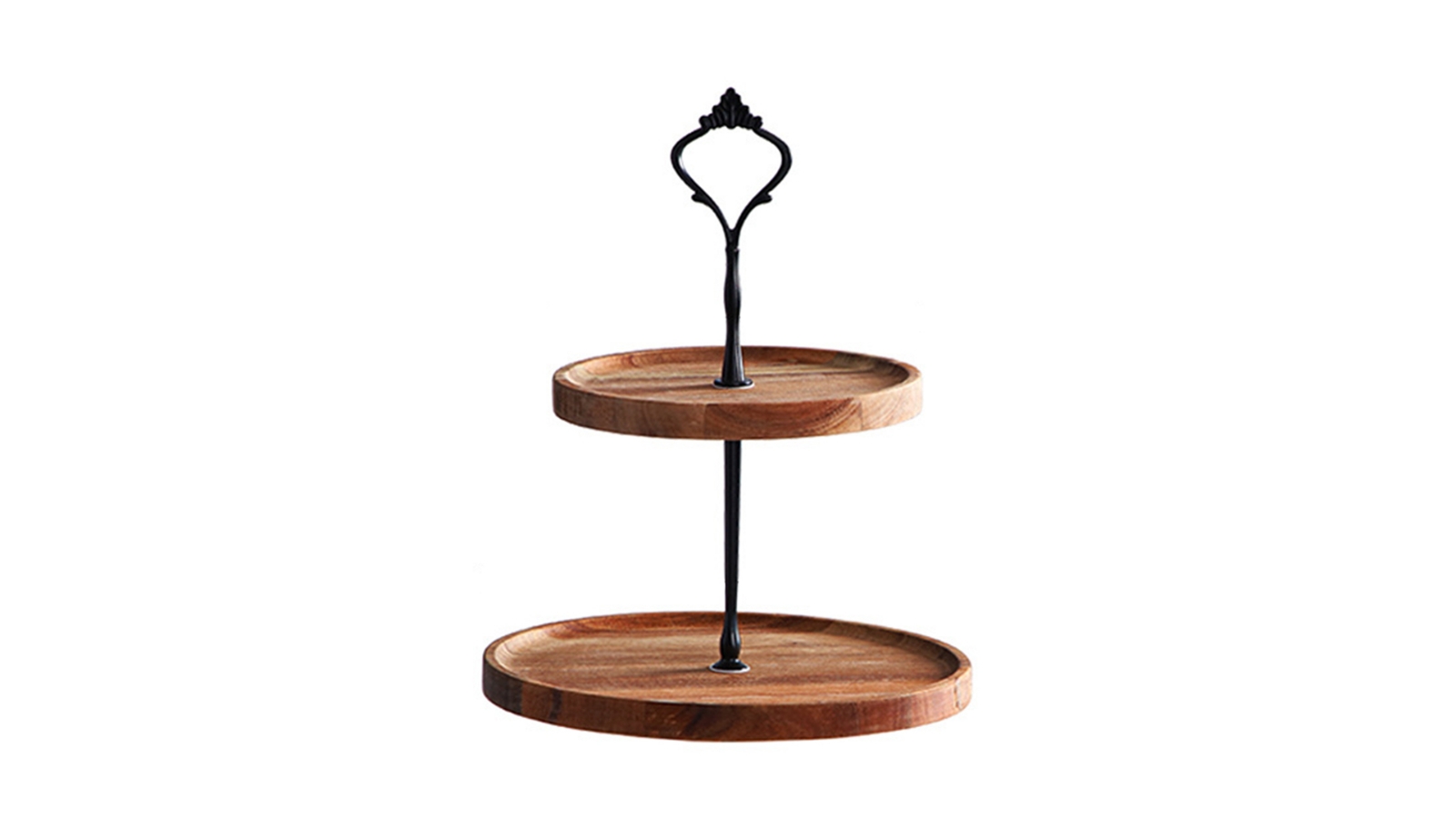 Soga 2 Tier Brown Round Wooden Acacia Dessert Tray - 15cm