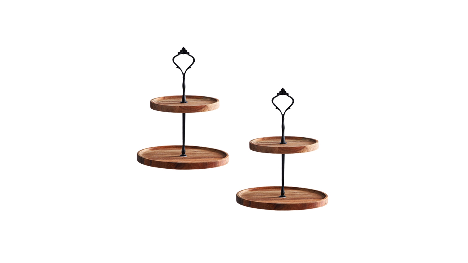 Soga 15cm 2 Tier  Brown Round Wooden Acacia Dessert Tray - 2 Piece