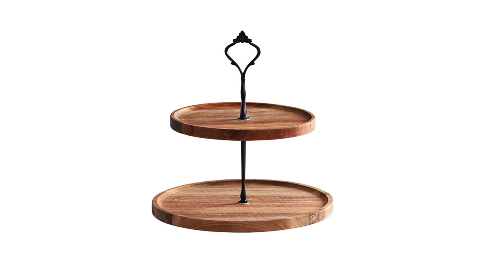 Soga 2 Tier Brown Round Wooden Acacia Dessert Tray - 20cm