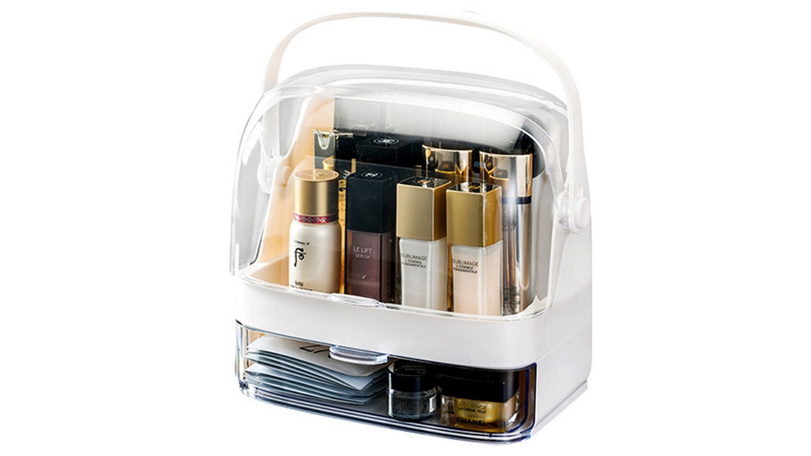 Soga 2 Tier Countertop Makeup Cosmetic Storage Organiser with Handle - White