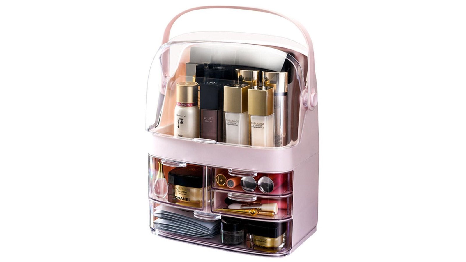 Soga 3 Tier Countertop Makeup Cosmetic Storage Organiser with Handle - Pink
