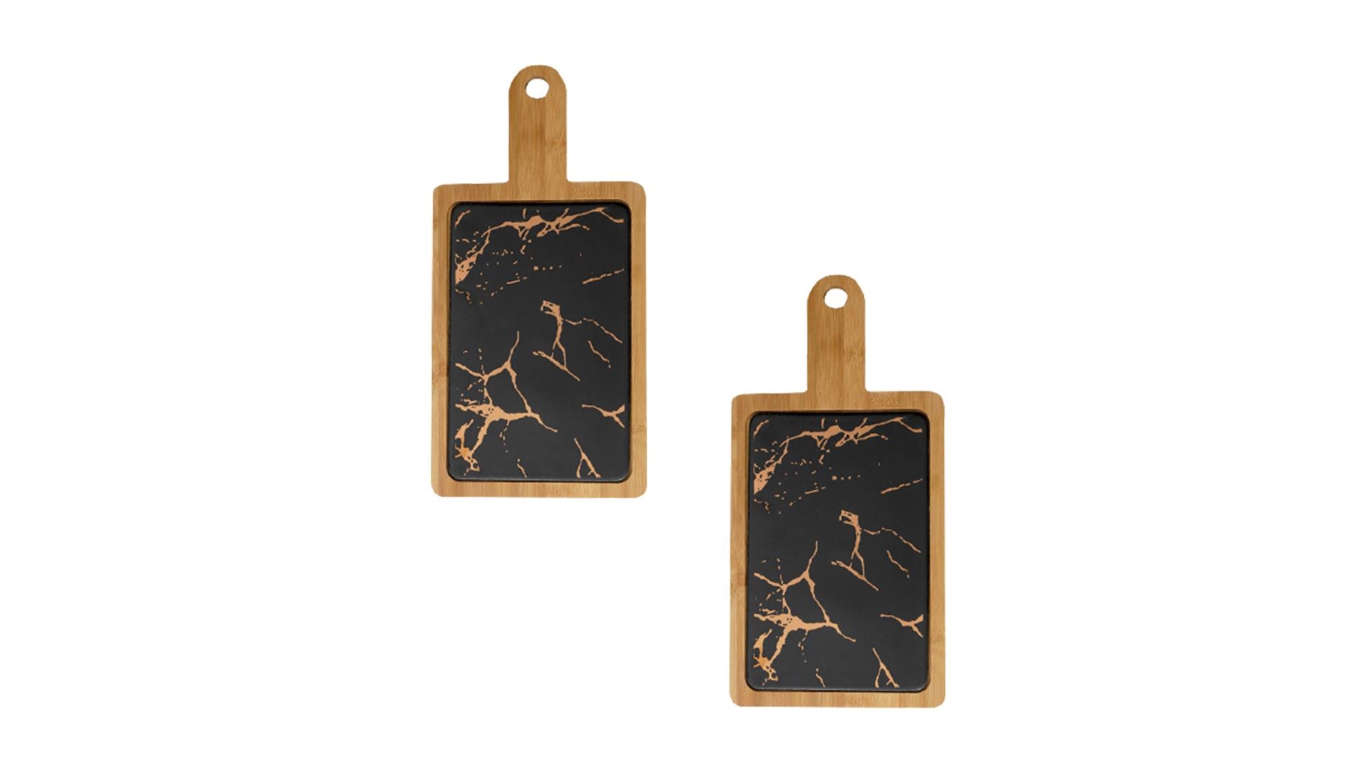 SOGA 2X 33.5cm Black Square Wooden Serving Tray 