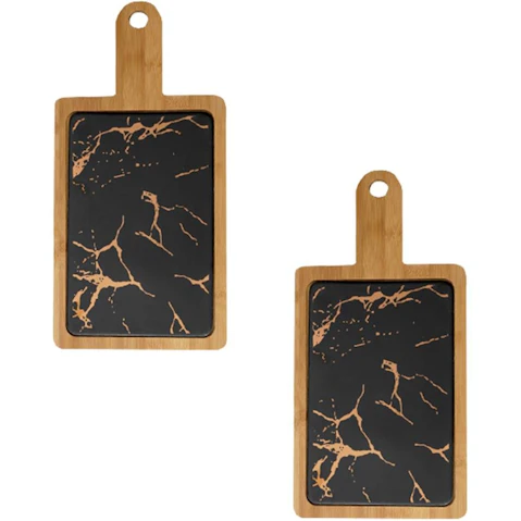 SOGA 2X 33.5cm Black Square Wooden Serving Tray