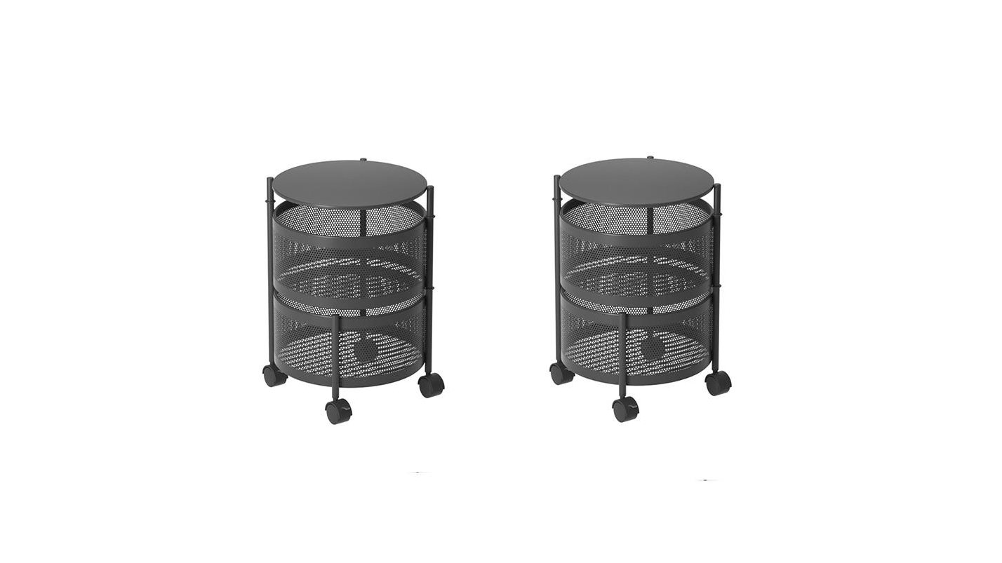 SOGA 2 Tier Steel Round Rotating Kitchen Cart Multi-Functional Shelves Portable Storage Organizer with Wheels - 2 Piece