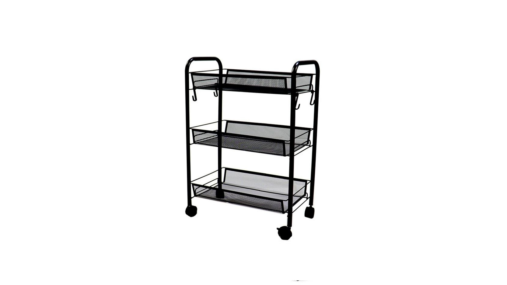 SOGA 3 Tier Steel Black Bee Mesh Kitchen Cart Multi-Functional Shelves Portable Storage Organizer with Wheels