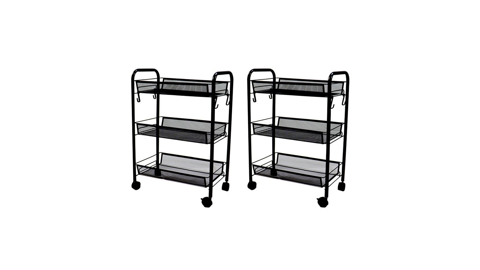 SOGA 3 Tier Steel Black Bee Mesh Kitchen Cart Multi-Functional Shelves Portable Storage Organizer with Wheels - 2 Piece
