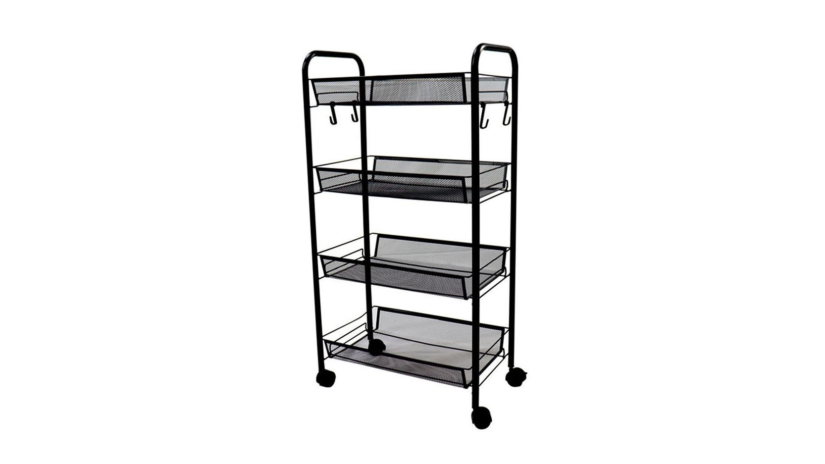 SOGA 4 Tier Steel Black Bee Mesh Kitchen Cart Multi-Functional Shelves Portable Storage Organizer with Wheels