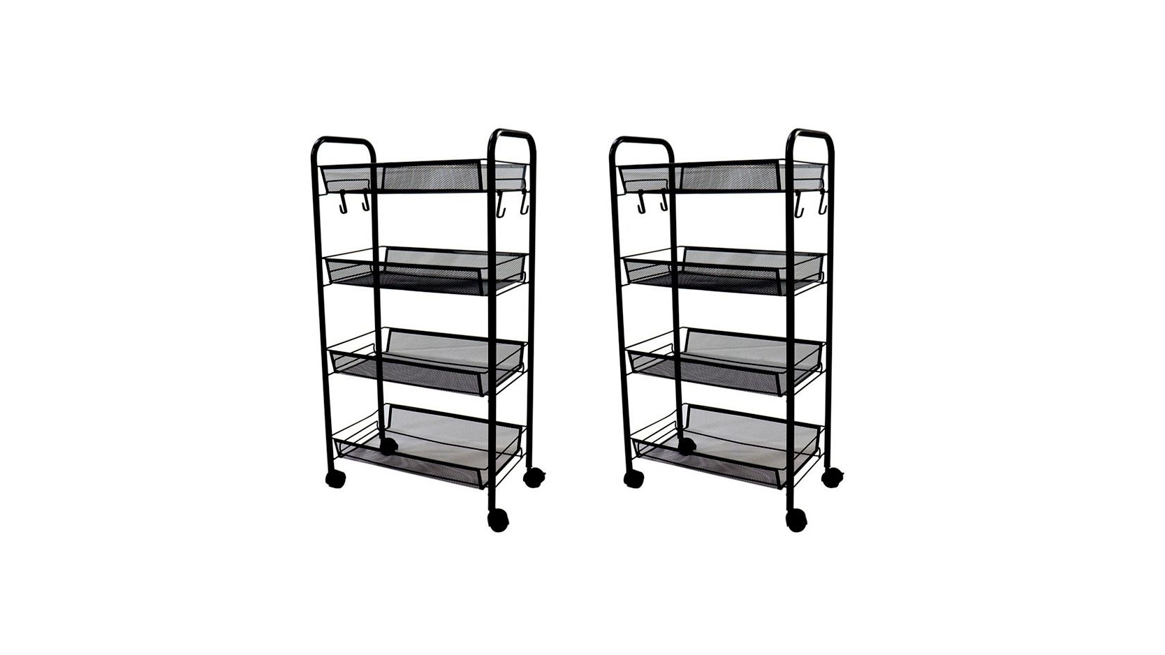 SOGA 4 Tier Steel Black Bee Mesh Kitchen Cart Multi-Functional Shelves Portable Storage Organizer with Wheels - 2 Piece