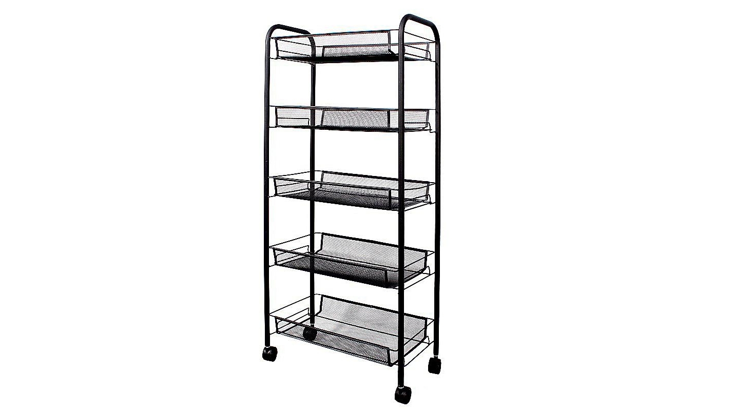 SOGA 5 Tier Steel Black Bee Mesh Kitchen Cart Multi-Functional Shelves Portable Storage Organizer with Wheels